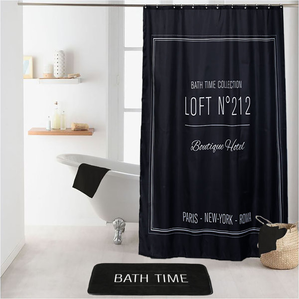 Evideco Neo Retro Writing Design Extra Long Polyester Shower Curtain